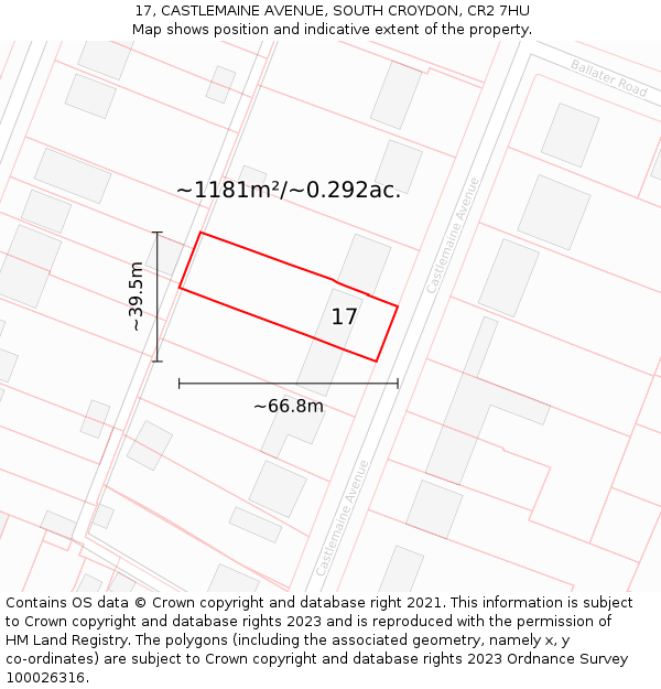 17, CASTLEMAINE AVENUE, SOUTH CROYDON, CR2 7HU: Plot and title map