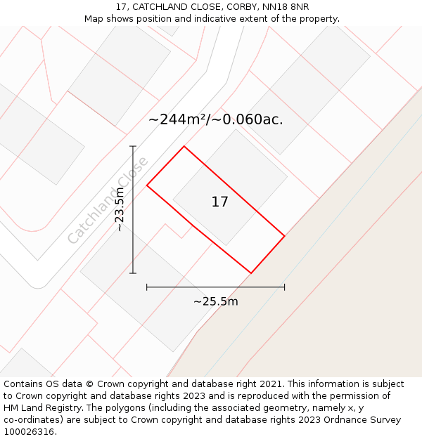 17, CATCHLAND CLOSE, CORBY, NN18 8NR: Plot and title map