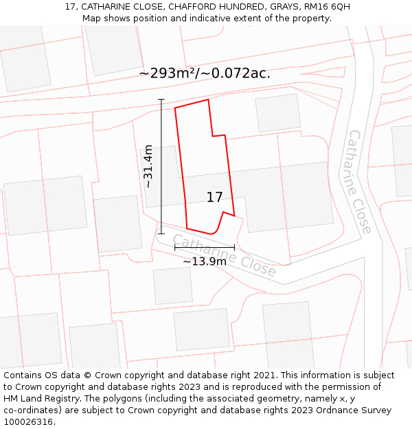 17, CATHARINE CLOSE, CHAFFORD HUNDRED, GRAYS, RM16 6QH: Plot and title map