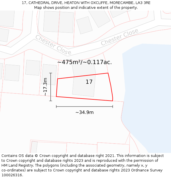 17, CATHEDRAL DRIVE, HEATON WITH OXCLIFFE, MORECAMBE, LA3 3RE: Plot and title map