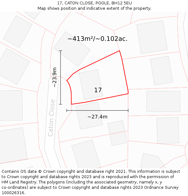 17, CATON CLOSE, POOLE, BH12 5EU: Plot and title map