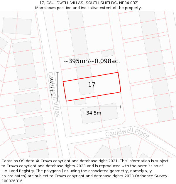 17, CAULDWELL VILLAS, SOUTH SHIELDS, NE34 0RZ: Plot and title map