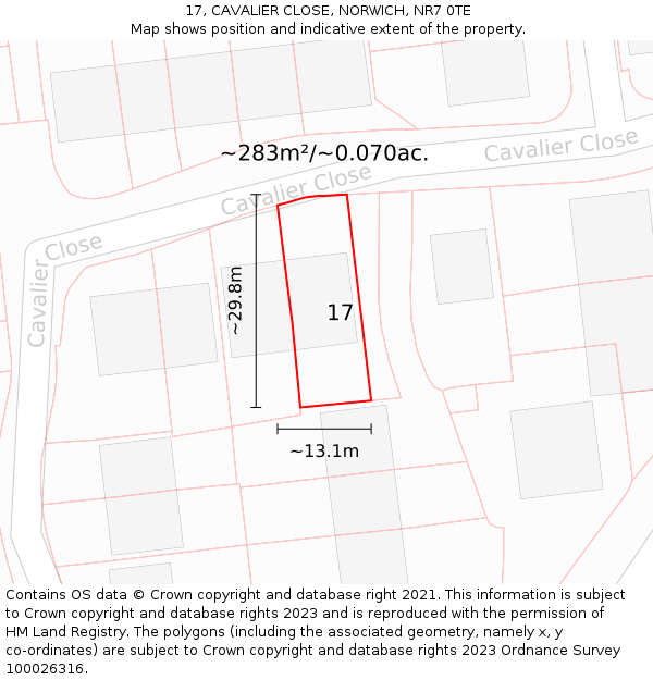 17, CAVALIER CLOSE, NORWICH, NR7 0TE: Plot and title map