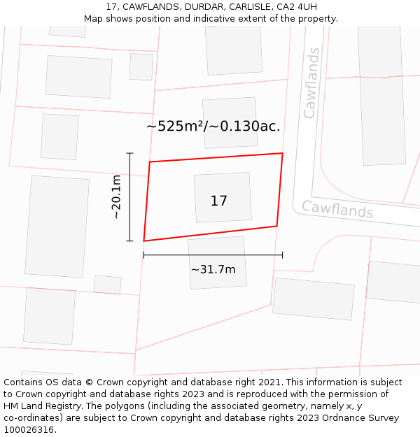 17, CAWFLANDS, DURDAR, CARLISLE, CA2 4UH: Plot and title map