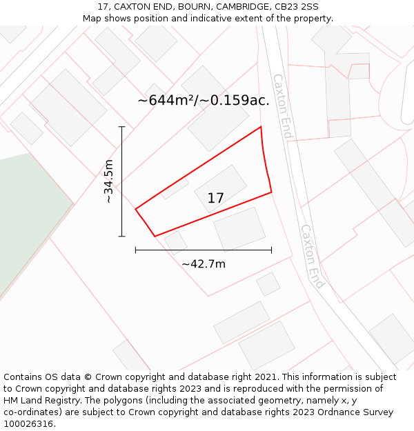 17, CAXTON END, BOURN, CAMBRIDGE, CB23 2SS: Plot and title map