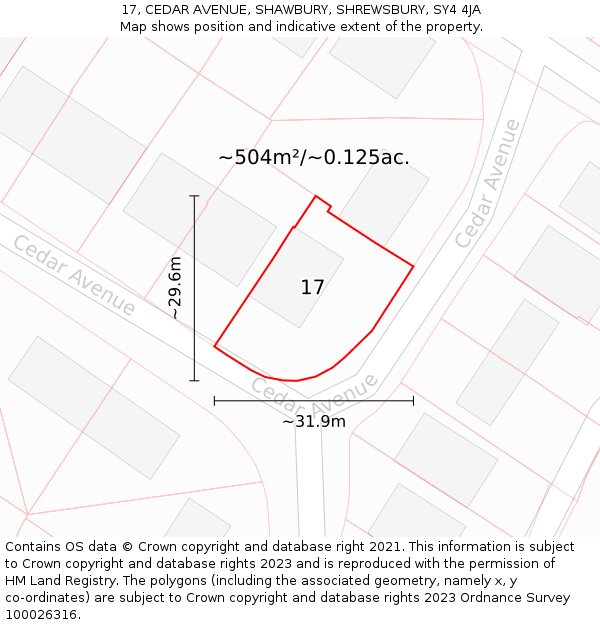 17, CEDAR AVENUE, SHAWBURY, SHREWSBURY, SY4 4JA: Plot and title map