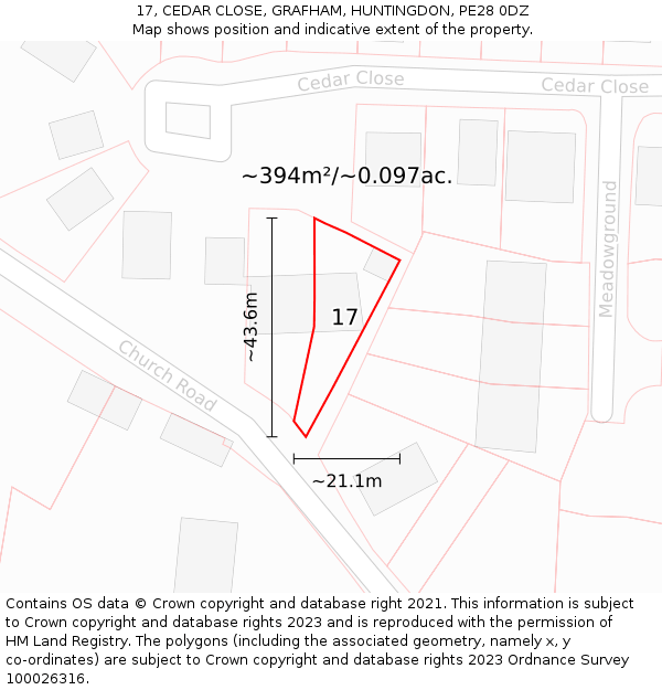 17, CEDAR CLOSE, GRAFHAM, HUNTINGDON, PE28 0DZ: Plot and title map
