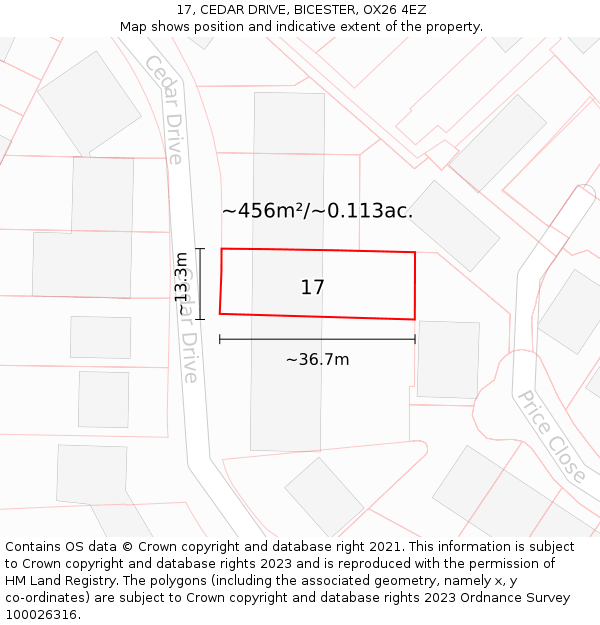 17, CEDAR DRIVE, BICESTER, OX26 4EZ: Plot and title map