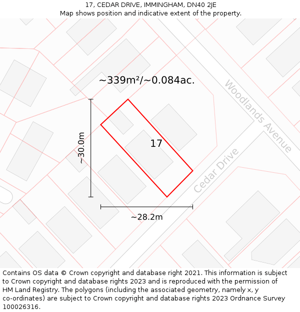 17, CEDAR DRIVE, IMMINGHAM, DN40 2JE: Plot and title map