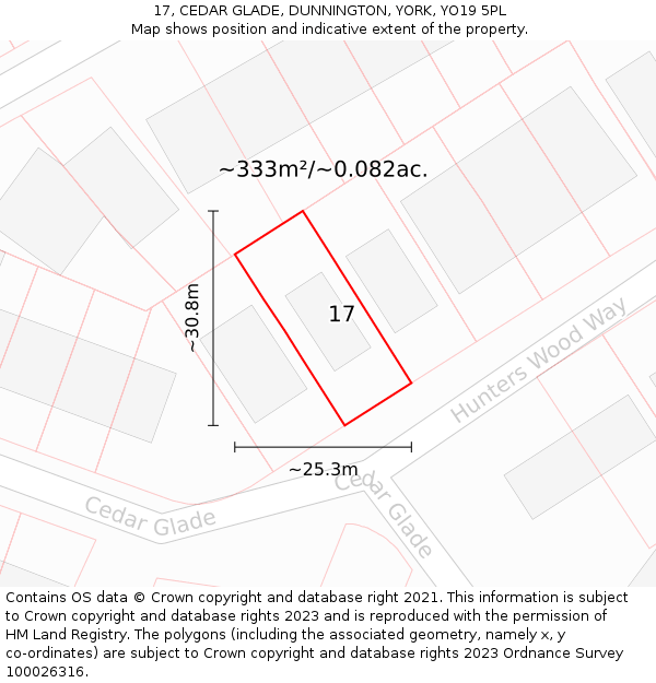 17, CEDAR GLADE, DUNNINGTON, YORK, YO19 5PL: Plot and title map