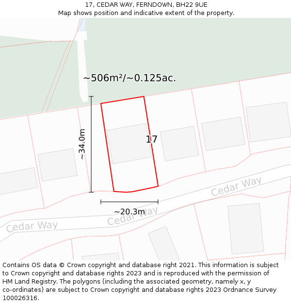 17, CEDAR WAY, FERNDOWN, BH22 9UE: Plot and title map