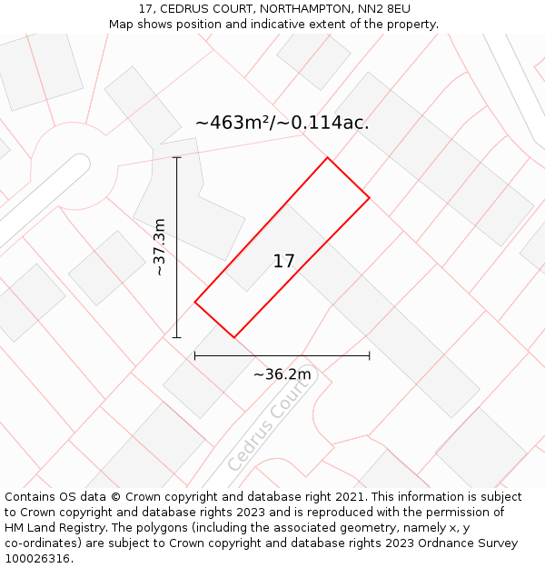 17, CEDRUS COURT, NORTHAMPTON, NN2 8EU: Plot and title map