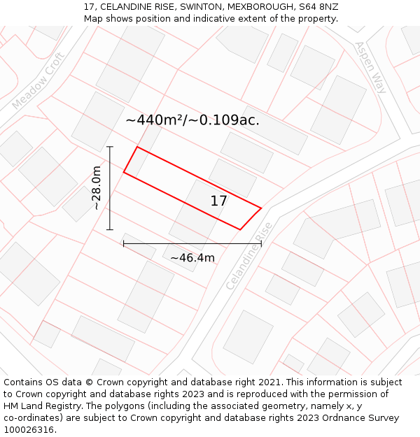 17, CELANDINE RISE, SWINTON, MEXBOROUGH, S64 8NZ: Plot and title map