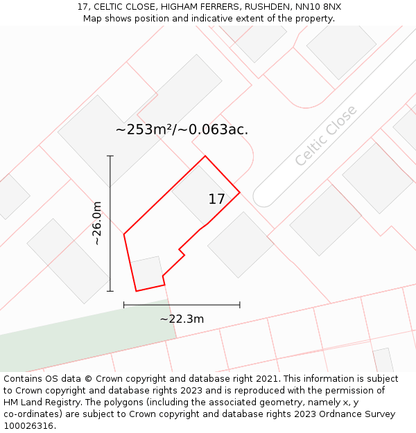 17, CELTIC CLOSE, HIGHAM FERRERS, RUSHDEN, NN10 8NX: Plot and title map