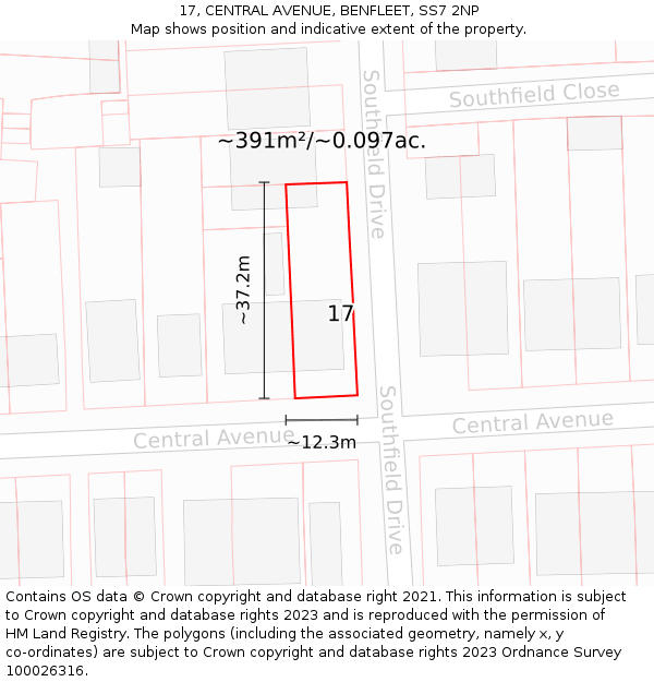 17, CENTRAL AVENUE, BENFLEET, SS7 2NP: Plot and title map