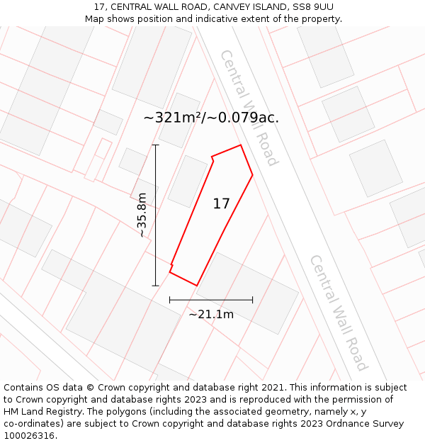 17, CENTRAL WALL ROAD, CANVEY ISLAND, SS8 9UU: Plot and title map