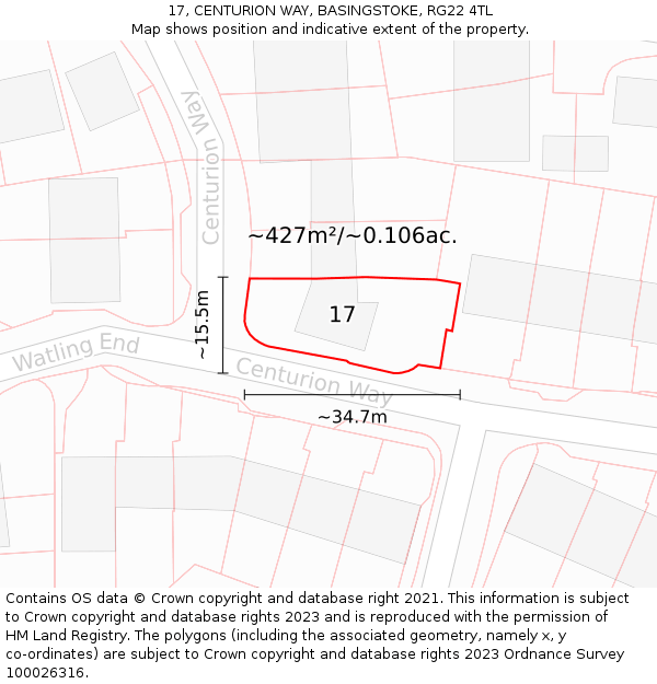 17, CENTURION WAY, BASINGSTOKE, RG22 4TL: Plot and title map