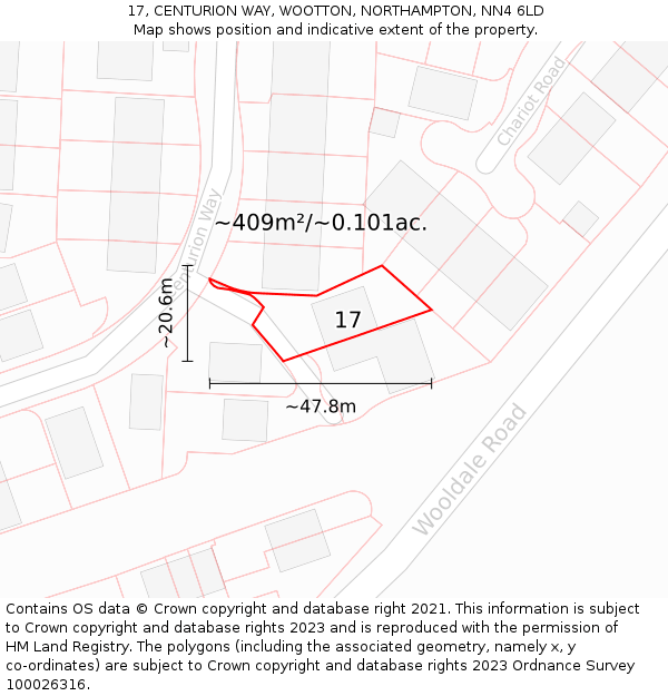 17, CENTURION WAY, WOOTTON, NORTHAMPTON, NN4 6LD: Plot and title map