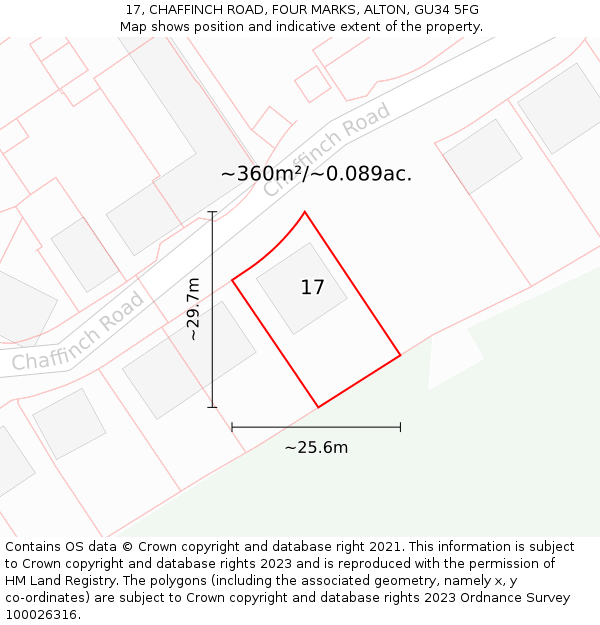 17, CHAFFINCH ROAD, FOUR MARKS, ALTON, GU34 5FG: Plot and title map