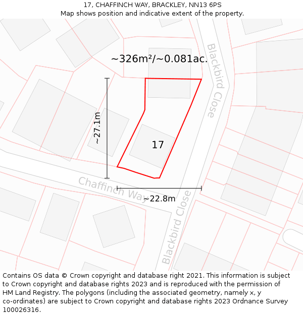 17, CHAFFINCH WAY, BRACKLEY, NN13 6PS: Plot and title map