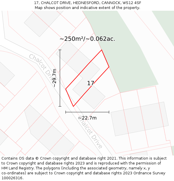17, CHALCOT DRIVE, HEDNESFORD, CANNOCK, WS12 4SF: Plot and title map