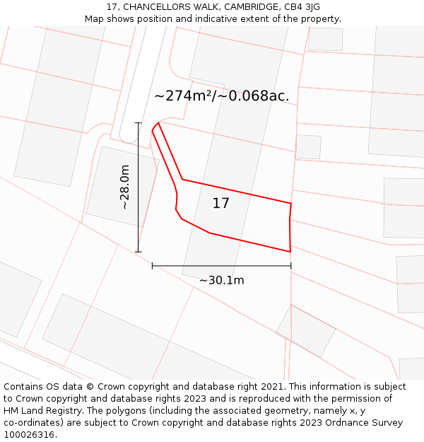17, CHANCELLORS WALK, CAMBRIDGE, CB4 3JG: Plot and title map
