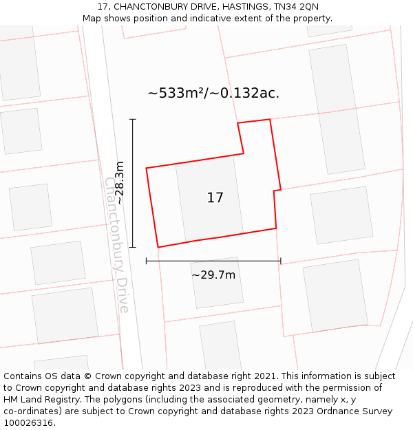17, CHANCTONBURY DRIVE, HASTINGS, TN34 2QN: Plot and title map