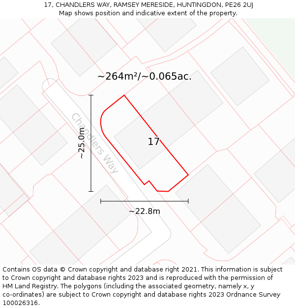 17, CHANDLERS WAY, RAMSEY MERESIDE, HUNTINGDON, PE26 2UJ: Plot and title map