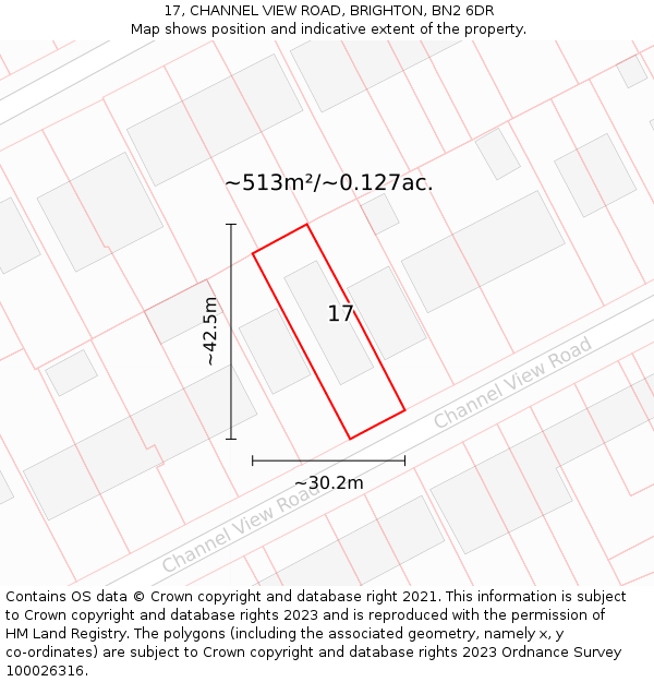 17, CHANNEL VIEW ROAD, BRIGHTON, BN2 6DR: Plot and title map