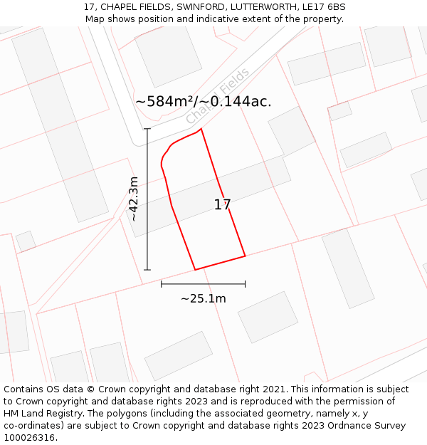 17, CHAPEL FIELDS, SWINFORD, LUTTERWORTH, LE17 6BS: Plot and title map