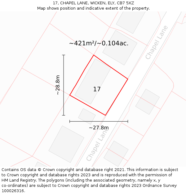 17, CHAPEL LANE, WICKEN, ELY, CB7 5XZ: Plot and title map