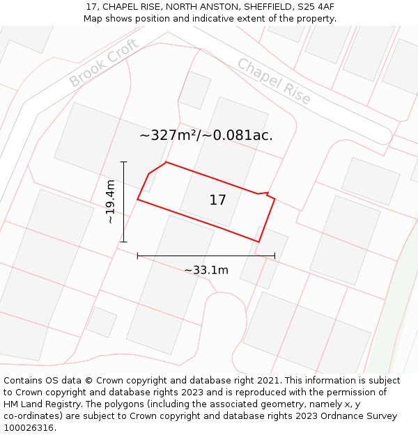 17, CHAPEL RISE, NORTH ANSTON, SHEFFIELD, S25 4AF: Plot and title map