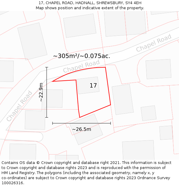 17, CHAPEL ROAD, HADNALL, SHREWSBURY, SY4 4EH: Plot and title map