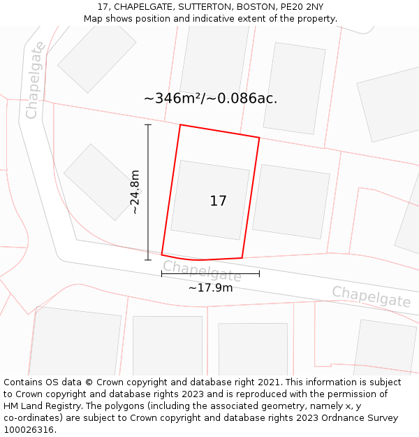 17, CHAPELGATE, SUTTERTON, BOSTON, PE20 2NY: Plot and title map