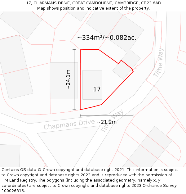 17, CHAPMANS DRIVE, GREAT CAMBOURNE, CAMBRIDGE, CB23 6AD: Plot and title map
