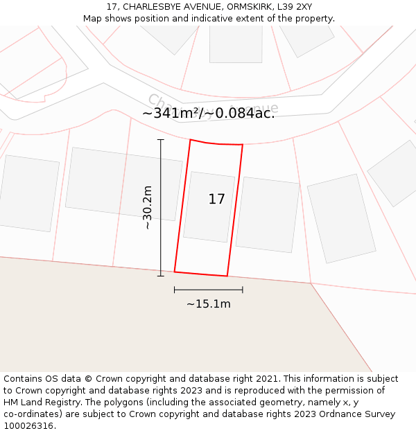 17, CHARLESBYE AVENUE, ORMSKIRK, L39 2XY: Plot and title map