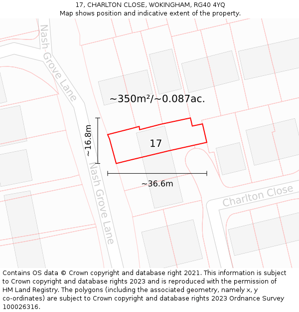 17, CHARLTON CLOSE, WOKINGHAM, RG40 4YQ: Plot and title map