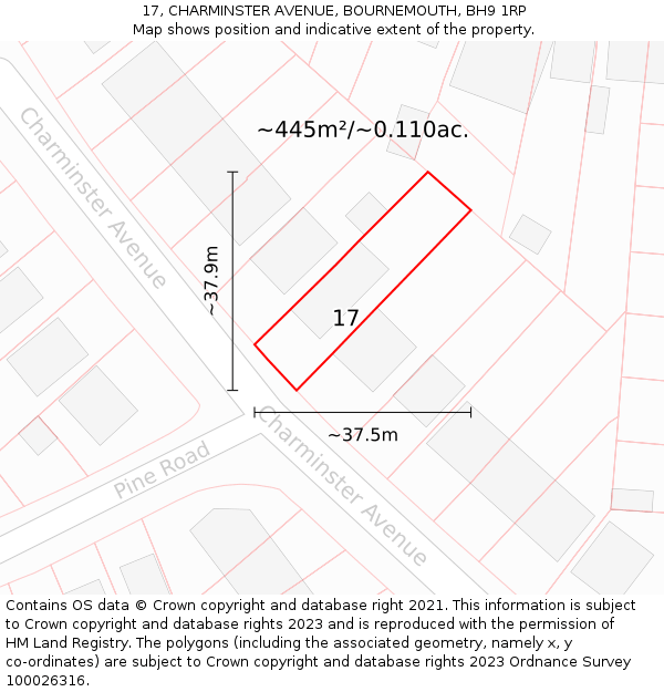 17, CHARMINSTER AVENUE, BOURNEMOUTH, BH9 1RP: Plot and title map