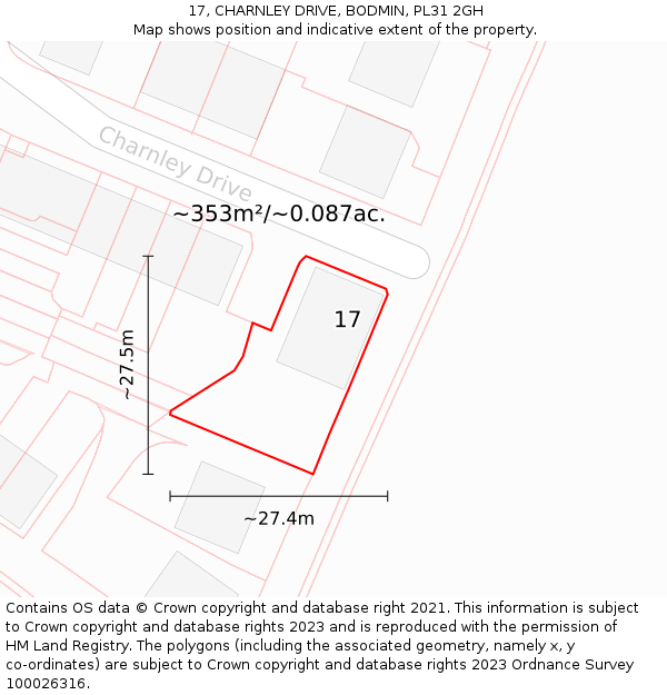 17, CHARNLEY DRIVE, BODMIN, PL31 2GH: Plot and title map