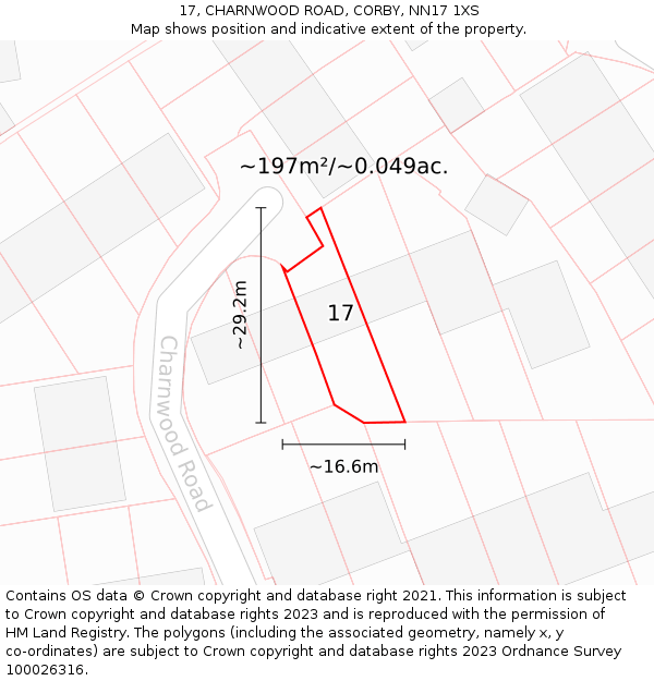 17, CHARNWOOD ROAD, CORBY, NN17 1XS: Plot and title map