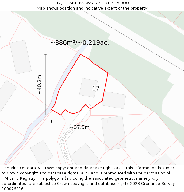 17, CHARTERS WAY, ASCOT, SL5 9QQ: Plot and title map