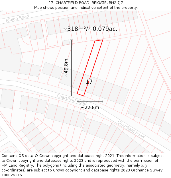 17, CHARTFIELD ROAD, REIGATE, RH2 7JZ: Plot and title map