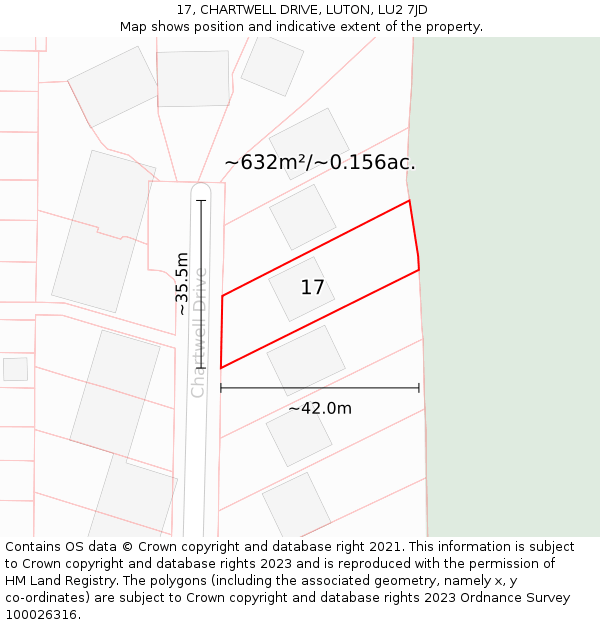 17, CHARTWELL DRIVE, LUTON, LU2 7JD: Plot and title map