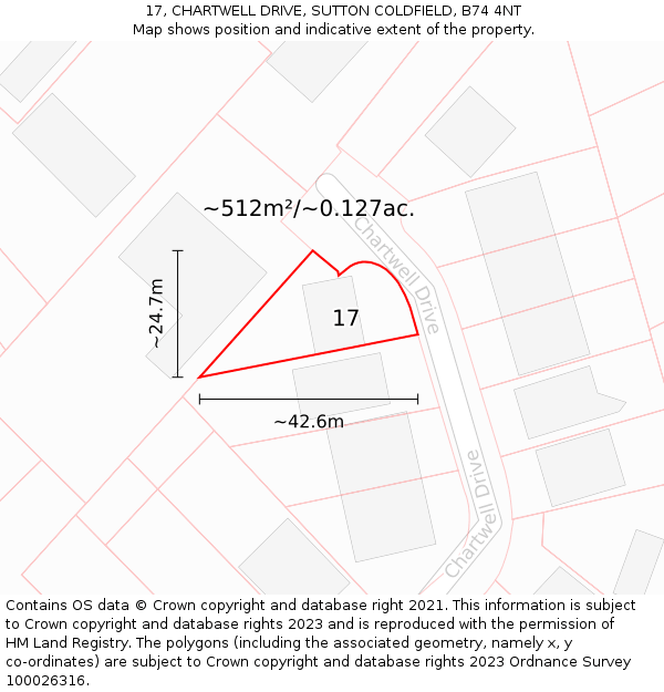 17, CHARTWELL DRIVE, SUTTON COLDFIELD, B74 4NT: Plot and title map
