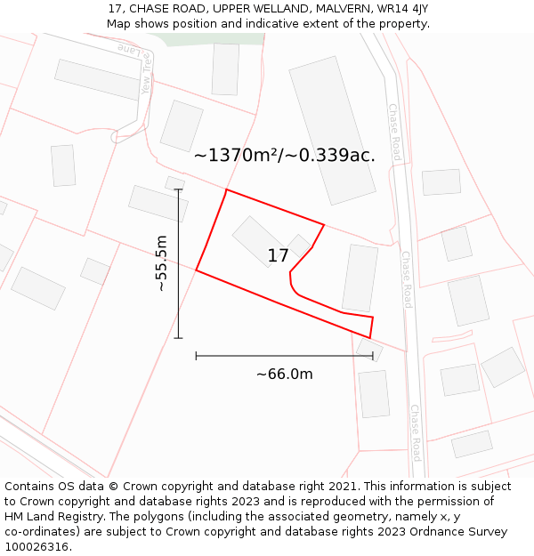 17, CHASE ROAD, UPPER WELLAND, MALVERN, WR14 4JY: Plot and title map