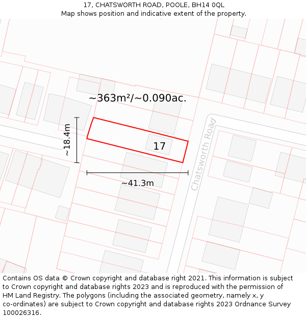 17, CHATSWORTH ROAD, POOLE, BH14 0QL: Plot and title map