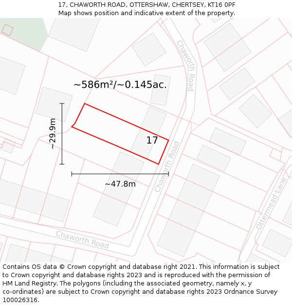 17, CHAWORTH ROAD, OTTERSHAW, CHERTSEY, KT16 0PF: Plot and title map