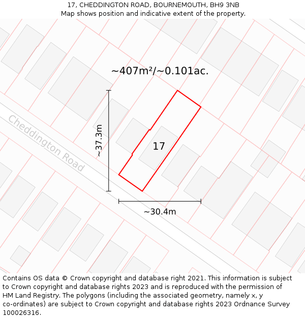17, CHEDDINGTON ROAD, BOURNEMOUTH, BH9 3NB: Plot and title map