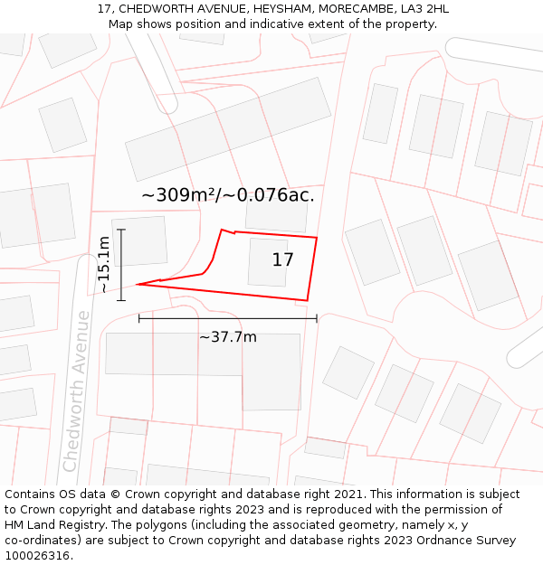 17, CHEDWORTH AVENUE, HEYSHAM, MORECAMBE, LA3 2HL: Plot and title map