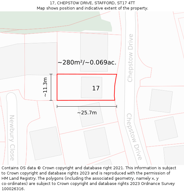 17, CHEPSTOW DRIVE, STAFFORD, ST17 4TT: Plot and title map